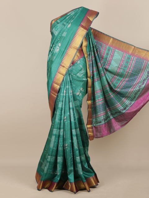 

Pothys Green Printed Jute Silk Saree