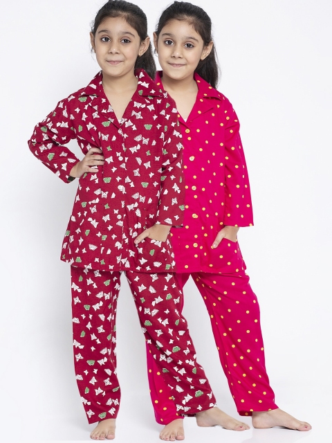 

Baani Creations Girls Pack of 2 Maroon & Magenta Printed Night suit