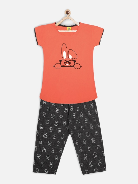 

Punkster Girls Orange & Black Printed Night suit
