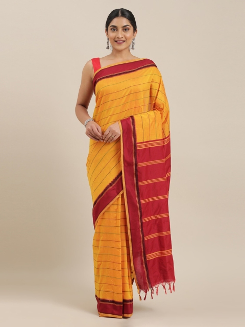 

The Chennai Silks Yellow Checked Polycotton Saree