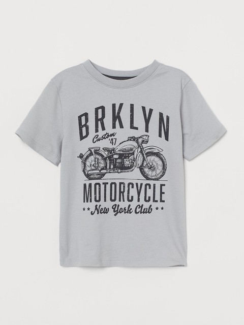 

H&M Boys Grey Melange & Black Printed T-shirt