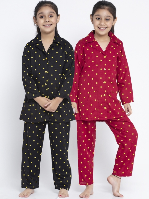 

Baani Creations Girls Black & Red Set of 2 Printed Night suit