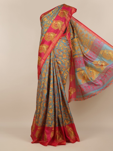 

Pothys Blue & Pink Jute Silk Printed Saree