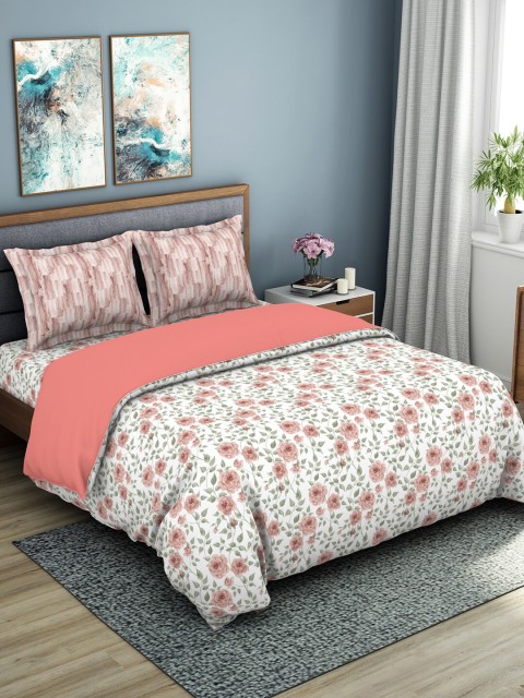 

SPACES White & Pink Floral Printed Double Bedding Set With Comforter