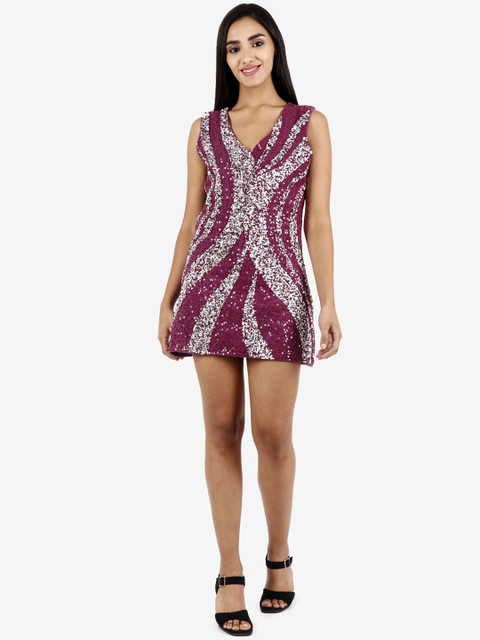 

Diwaah Women Purple Embellished Cotton Sheath Dress