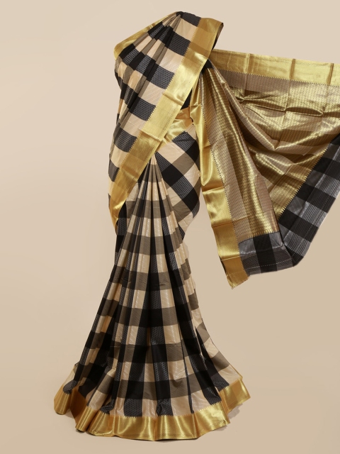 

Pothys Black & Beige Art Silk Checked Saree