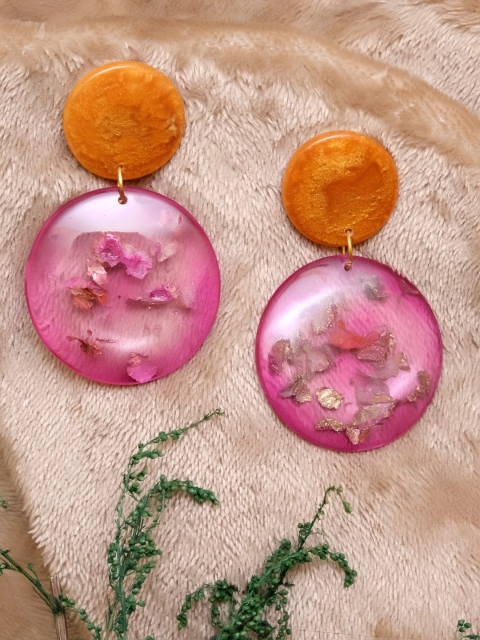 

Crunchy Fashion Gold-Plated Pink & Orange Contemporary Drop Earrings