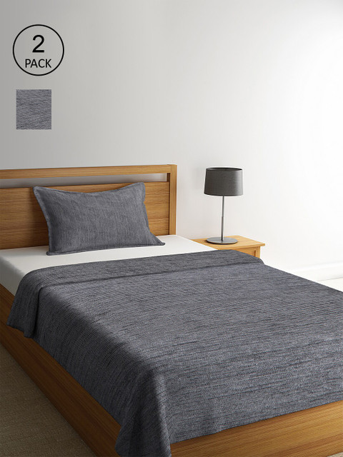 

KLOTTHE Set Of 2 Grey Solid Single Bed Covers With 2 Pillow Covers