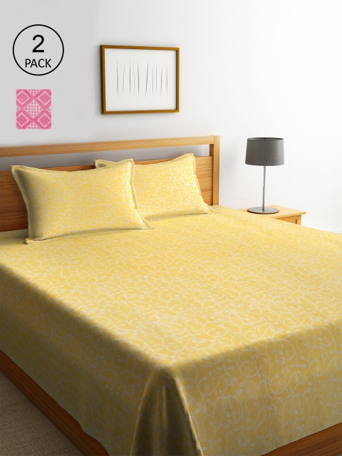 

KLOTTHE Set of 2 Multicoloured Ethnic Motifs Double King Bed Covers With 4 Pillow Covers, Multi