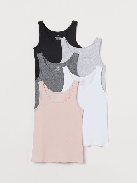 

H&M Girls 5-Pack Cotton Vest Tops, Pink