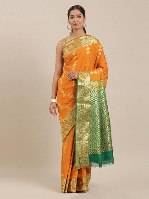 

The Chennai Silks Yellow & Gold-Toned Art Silk Woven Design Saree