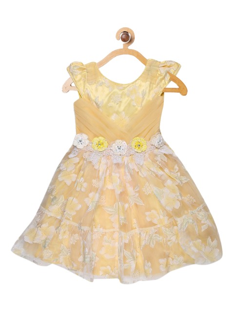 

Butterfly Blush Girls Yellow Self Design Fit and Flare Dress