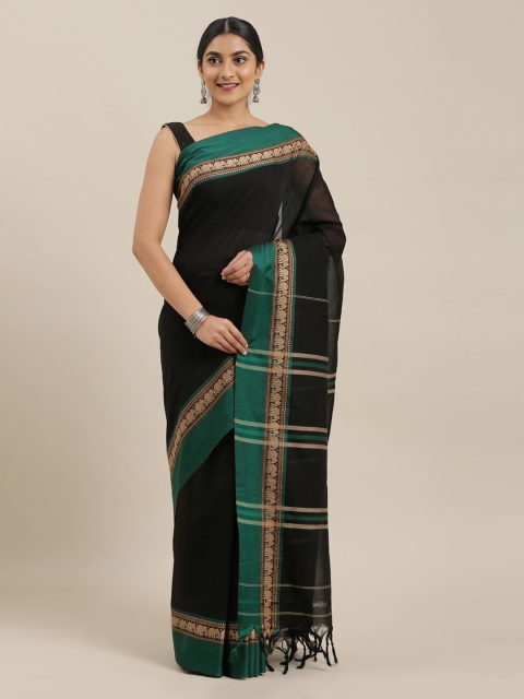 

The Chennai Silks Black Cotton Blend Solid Narayan Peth Saree