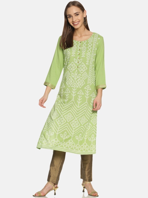 

Saffron Threads Women Lime Green Bandhani Printed Kurta