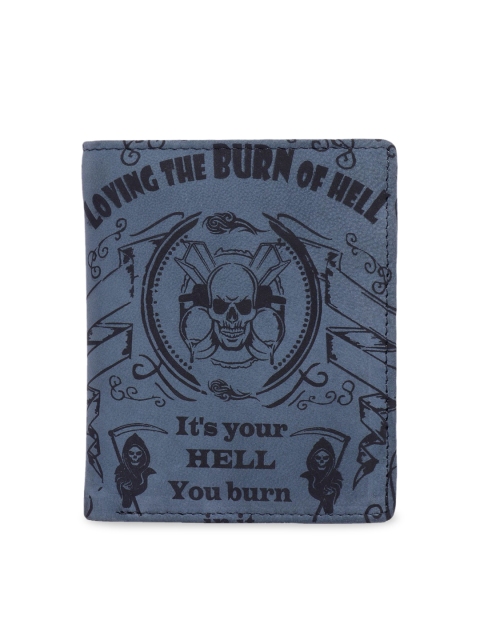 

Leather Zentrum Men Grey & Black Printed Two Fold Wallet