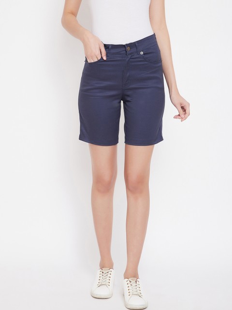 

Hypernation Women Navy Blue Solid Slim Fit Regular Shorts