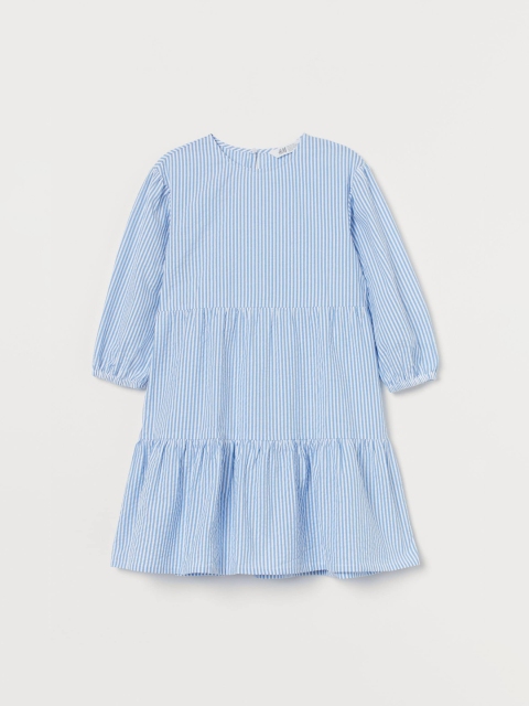 

H&M Girls Blue & White Striped Puff-Sleeved Dress