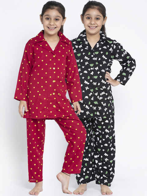 

Baani Creations Girls Pack of 2 Printed Night suit, Maroon
