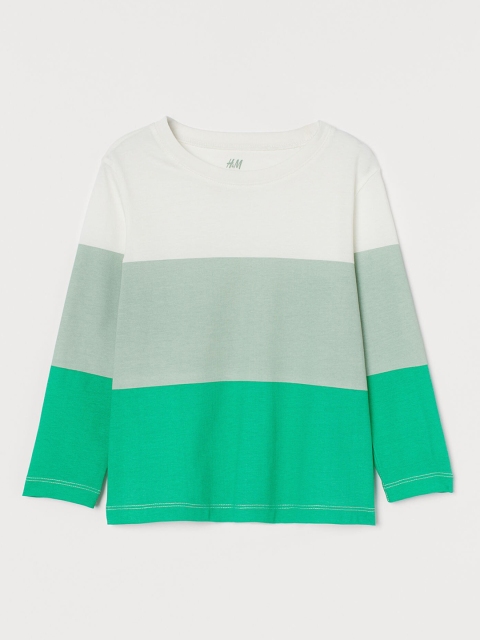 

H&M Boys Green & White Pure Cotton Colourblocked Jersey Top