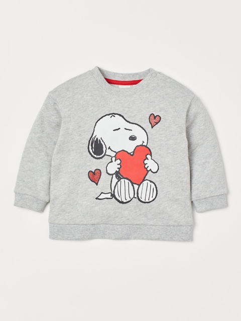 

H&M Girls Grey Melange & White Printed Sweatshirt