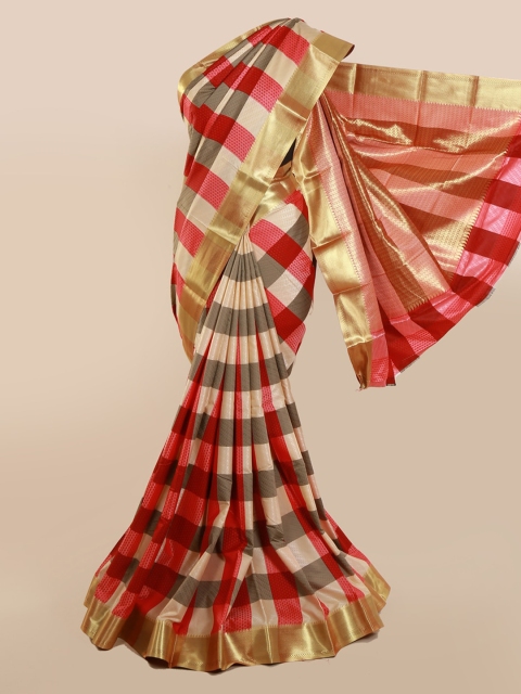 

Pothys Red & Gold-Toned Art Silk Checked Saree