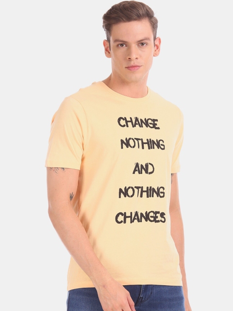 

Colt Men Yellow Printed Round Neck Cotton T-shirt