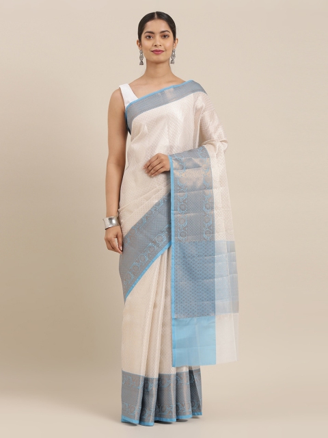 

The Chennai Silks Silver-Toned Organza Woven Design Banarasi Saree