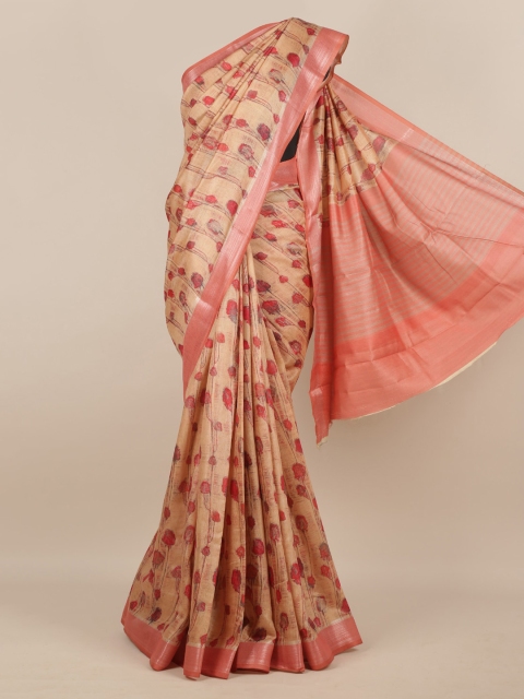 

Pothys Peach-Coloured Printed Linen Blend Saree