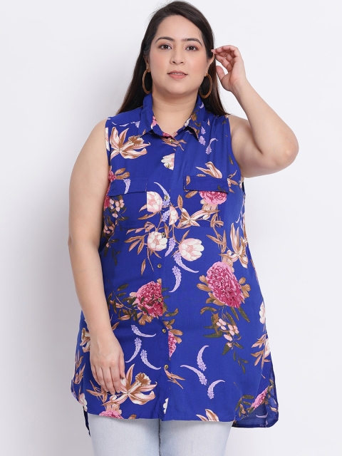 

Oxolloxo Women Blue Regular Fit Printed Casual Shirt