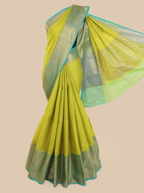 

Pothys Green Solid Cotton Blend Saree