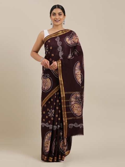 

The Chennai Silks Brown & Gold-Toned Pure Cotton Printed Sungudi Saree