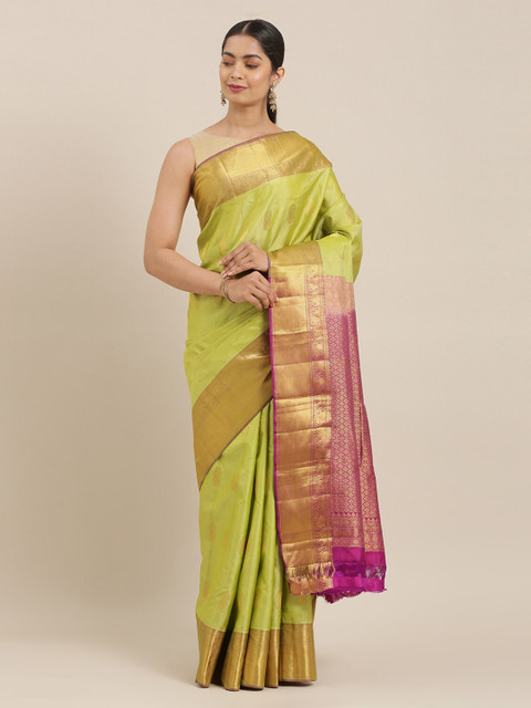 

The Chennai Silks Green & Purple Pure Silk Woven Design Kanjeevaram Saree