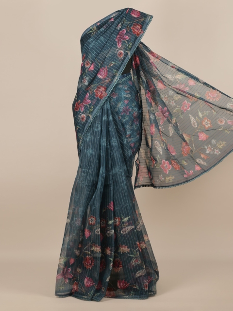 

Pothys Navy Blue Printed Tissue Saree