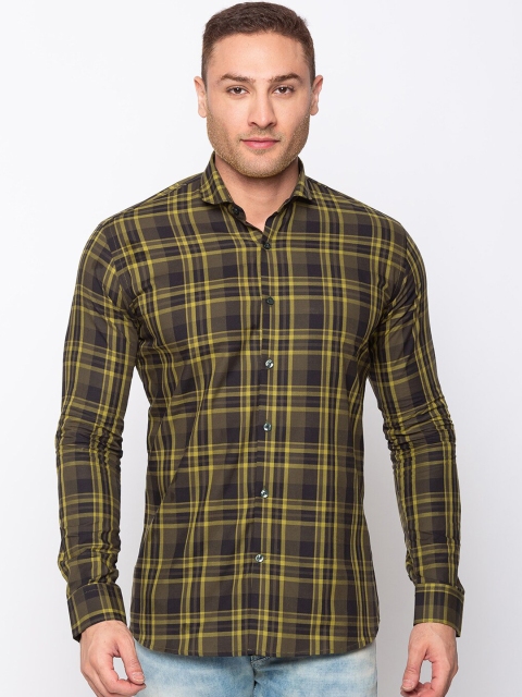 

mode de base Men Yellow Slim Fit Checked Casual Shirt