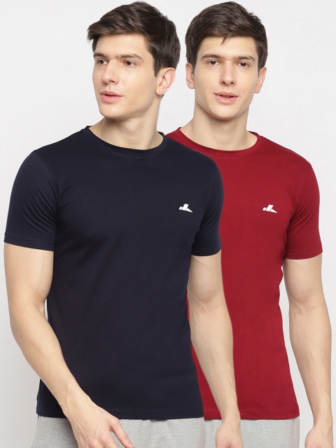 

SPARROWHAWK Men Pack Of 2 Solid Round Neck Cotton T-shirt, Red