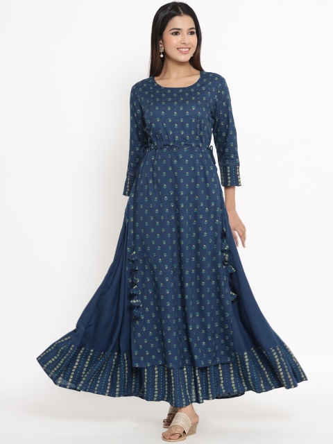 

Kipek Women Navy Blue Floral Printed Anarkali Kurta
