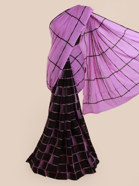 

Pothys Lavender & Navy Blue Pure Cotton Checked Saree