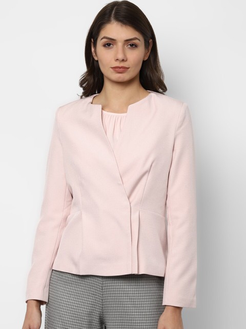 

Allen Solly Women Pink Solid Collarless Single-Breasted Formal Blazer