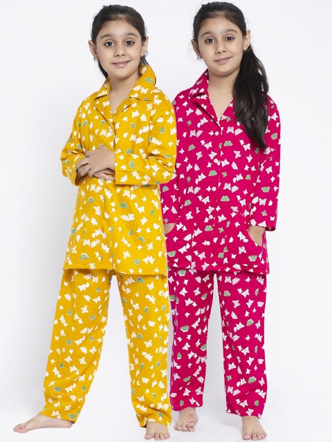 

Baani Creations Girls Pack of 2 Printed Night Suits, Yellow
