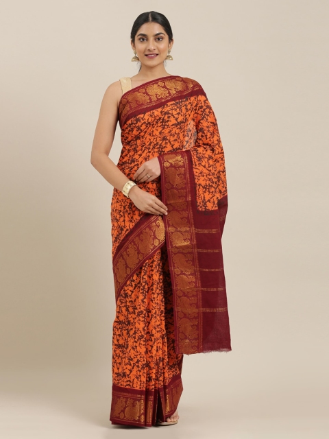 

The Chennai Silks Orange & Maroon Pure Cotton Printed Sungudi Saree