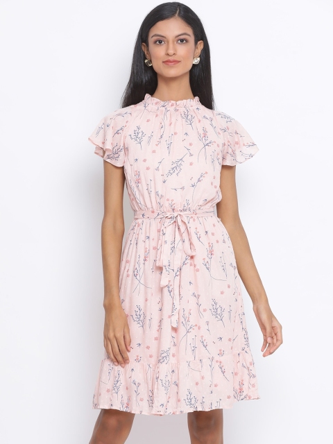 

Oxolloxo Women Peach-Coloured Printed Fit and Flare Dress