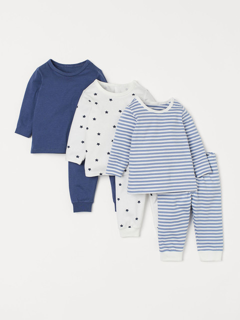 

H&M Kids White & Blue Organic Cotton 3-Pack Pyjamas