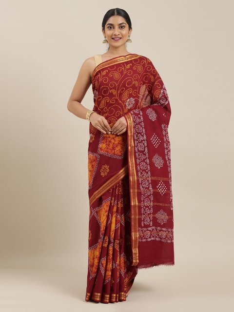 

The Chennai Silks Maroon Pure Cotton Printed Sungudi Saree