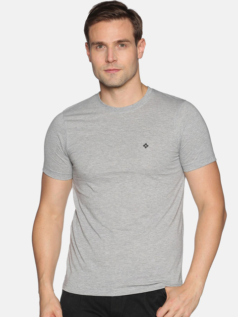 

Dollar Men Grey Melange Solid Round Neck T-shirt