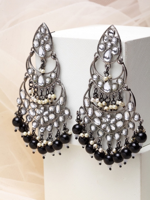 

PANASH Silver-Toned Contemporary Chandbalis
