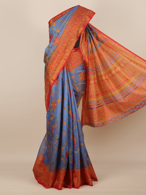 

Pothys Blue Printed Jute Silk Saree