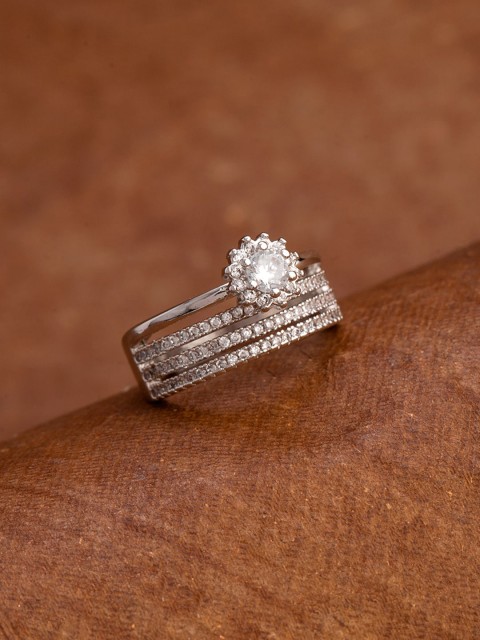 

Voylla Silver-Plated White CZ-Studded Finger Ring
