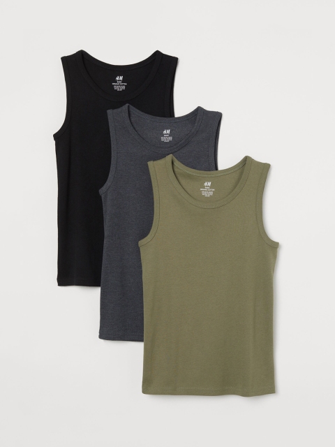 

H&M Boys 3-pack Grey & Black Solid Cotton Vest Tops
