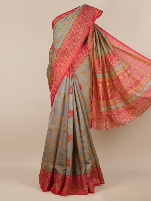 

Pothys Grey Printed Jute Silk Saree
