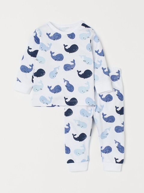 

H&M Kids White & Blue Printed Cotton Pyjamas